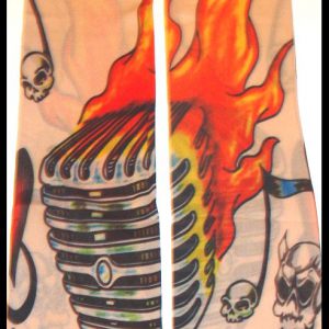 Rockabilly mikrofon lángnyelves koponyás tattoo mintás harisnya ujj