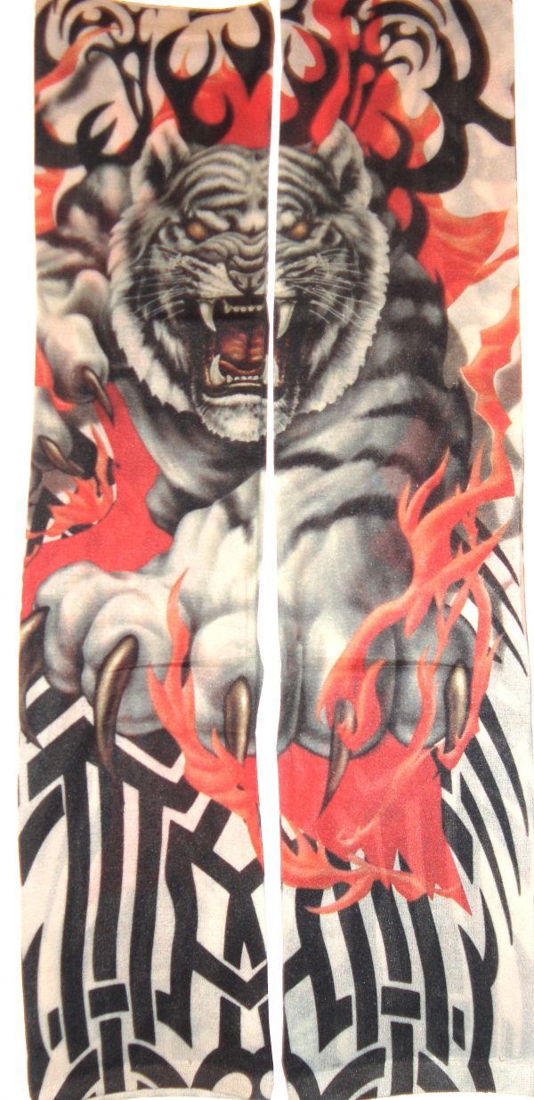 Tigris lángnyelves nonfigurativ mintás tetoválás hatásu unisex karra húzható harisnya ujj .