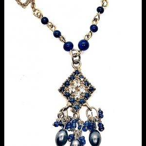 Kék köves gyöngyös indiai medálos nyaklánc