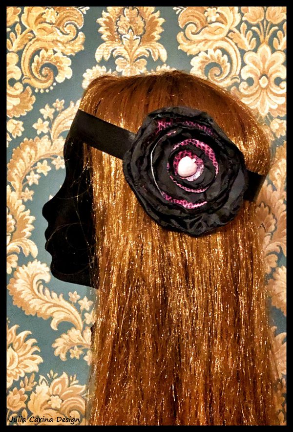 Fekete selyem rózsa fejdísz vagy nyaklánc