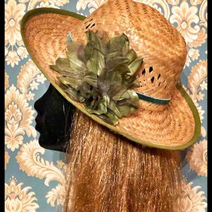 Zöld virágos bage szalma kalap