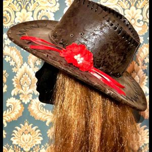 Sötétbarna piros virágos cowgirl kalap