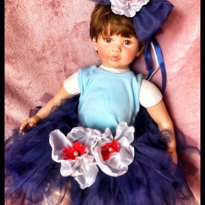 Fehér virágos kék tüll szoknya - fejdísz szett 1-5 éves kislánynak