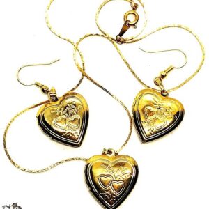 Arany szív szelence fényképtartó medálos nyaklánc és fülbevaló szett