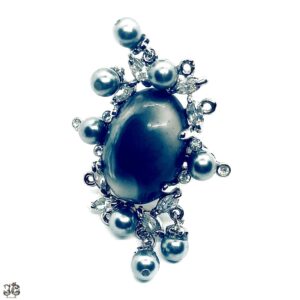 Ezüst köves szürke gyöngyös victorian gyűrű