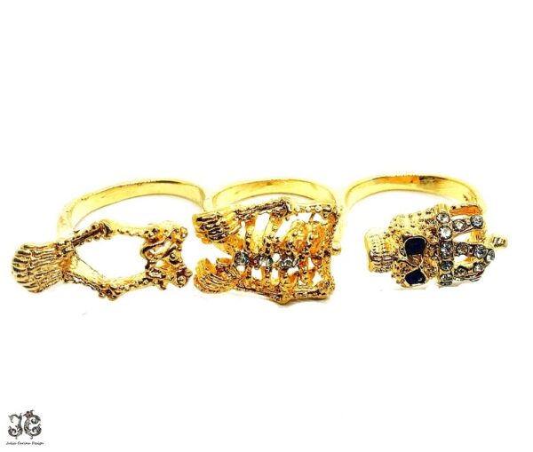 Arany köves koronás csontváz három ujjas gyűrű
