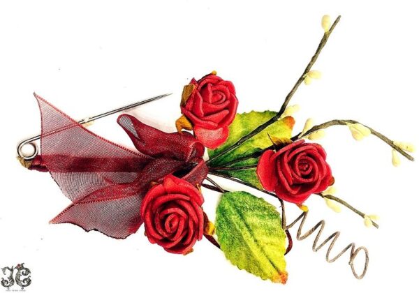 Piros rózsa zöld leveles kitűző