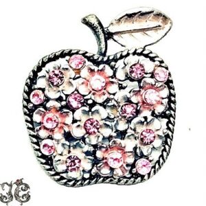 Ezüst rózsaszín köves virágos alma kitűző