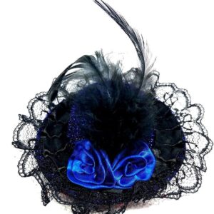 Kék rózsás fekete csipkés mini cilinder kalap