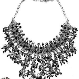 Fekete köves gyöngyös ezüst indiai nyaklánc