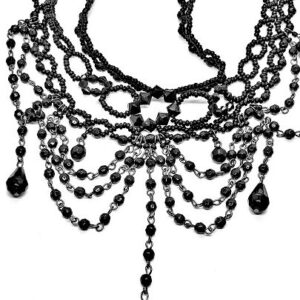 Fekete fűzött gyöngy láncos gothic nyaklánc