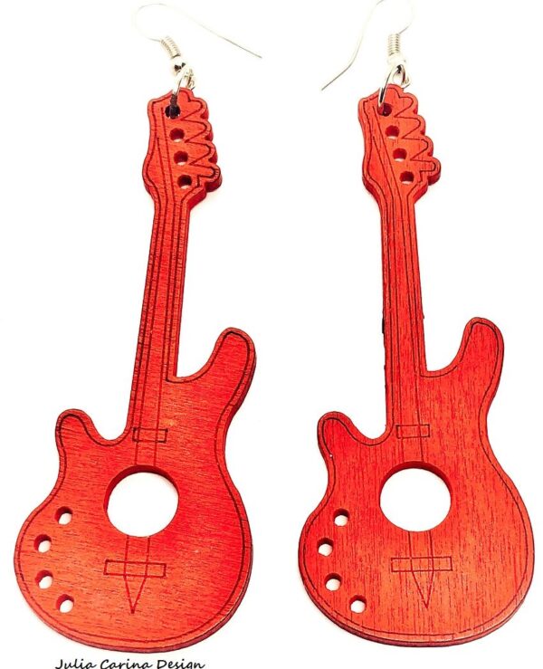 Piros fa gitár fülbevaló