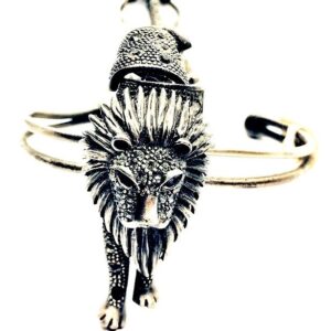 Köves csuklós ezüst oroszlán karkötő gyűrű