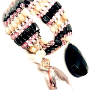 Rózsaszín gyöngyös fekete mágneses karkötő vagy nyaklánc