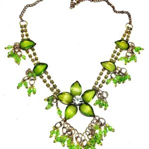 Zöld virágos köves gyöngyös indiai nyaklánc