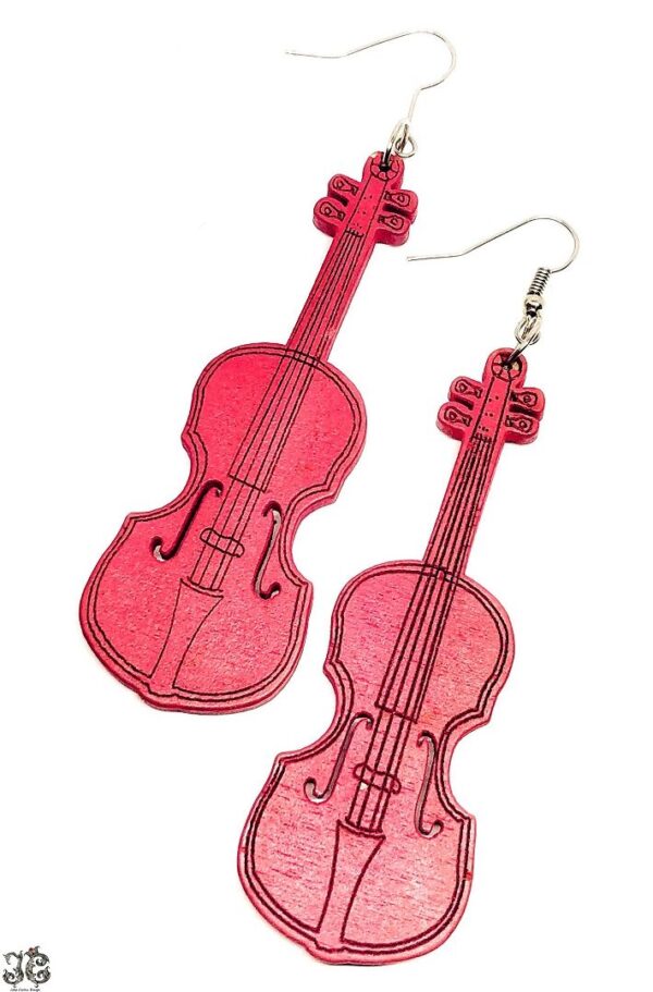 Pink fa hegedű fülbevaló