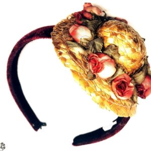 Rózsás mini szalma kalap hajpánt